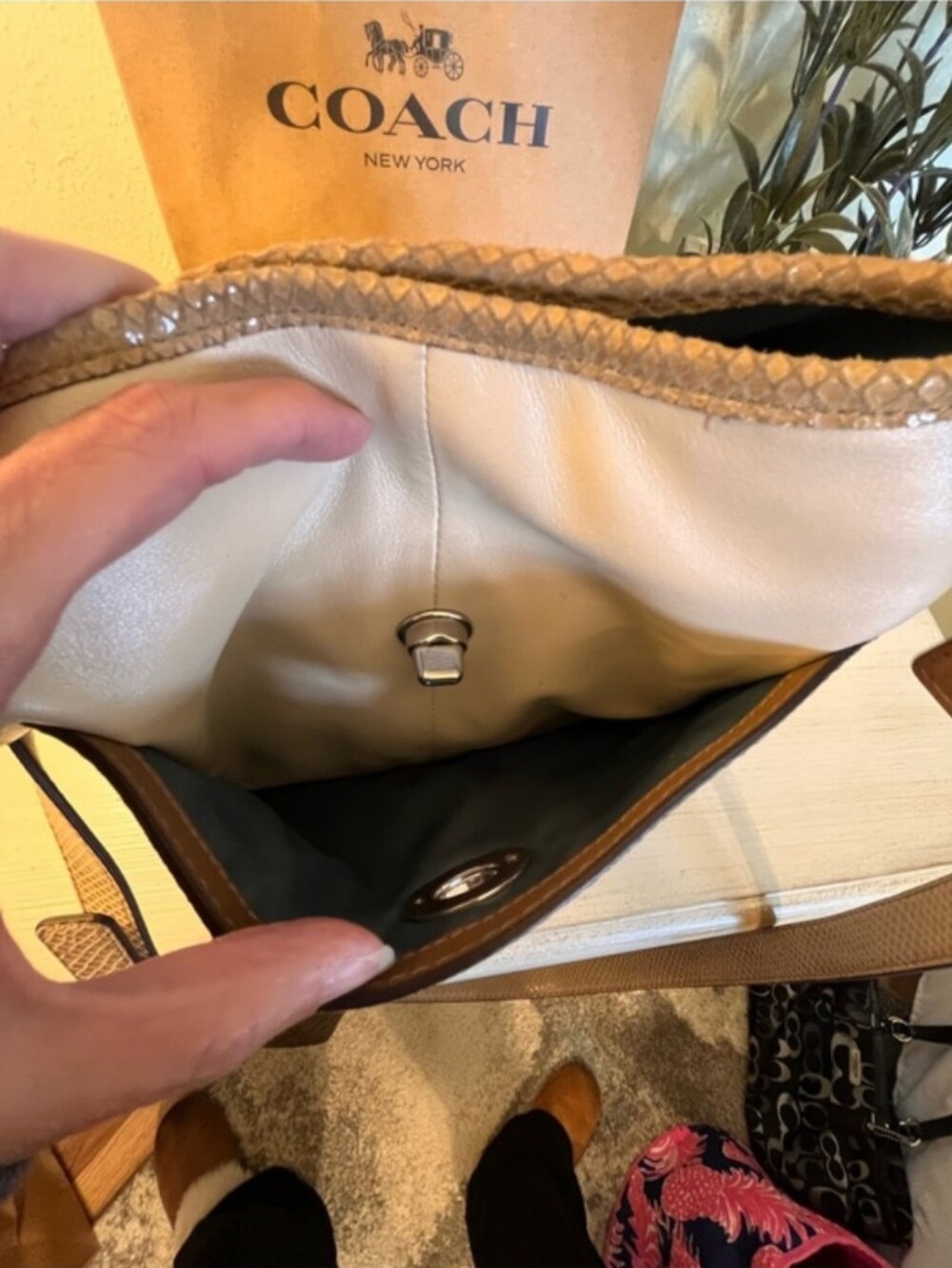 Coach Penelope Crossbody Bag Leather Sandstone with Snakeskin Trim F16533 NWOT - Picture 5 of 13